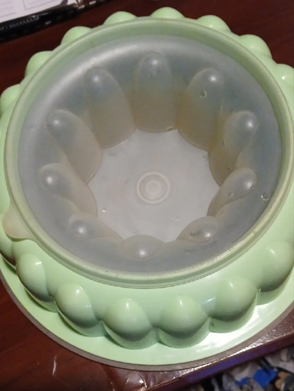 Green Plastic Jello Mold with Lid